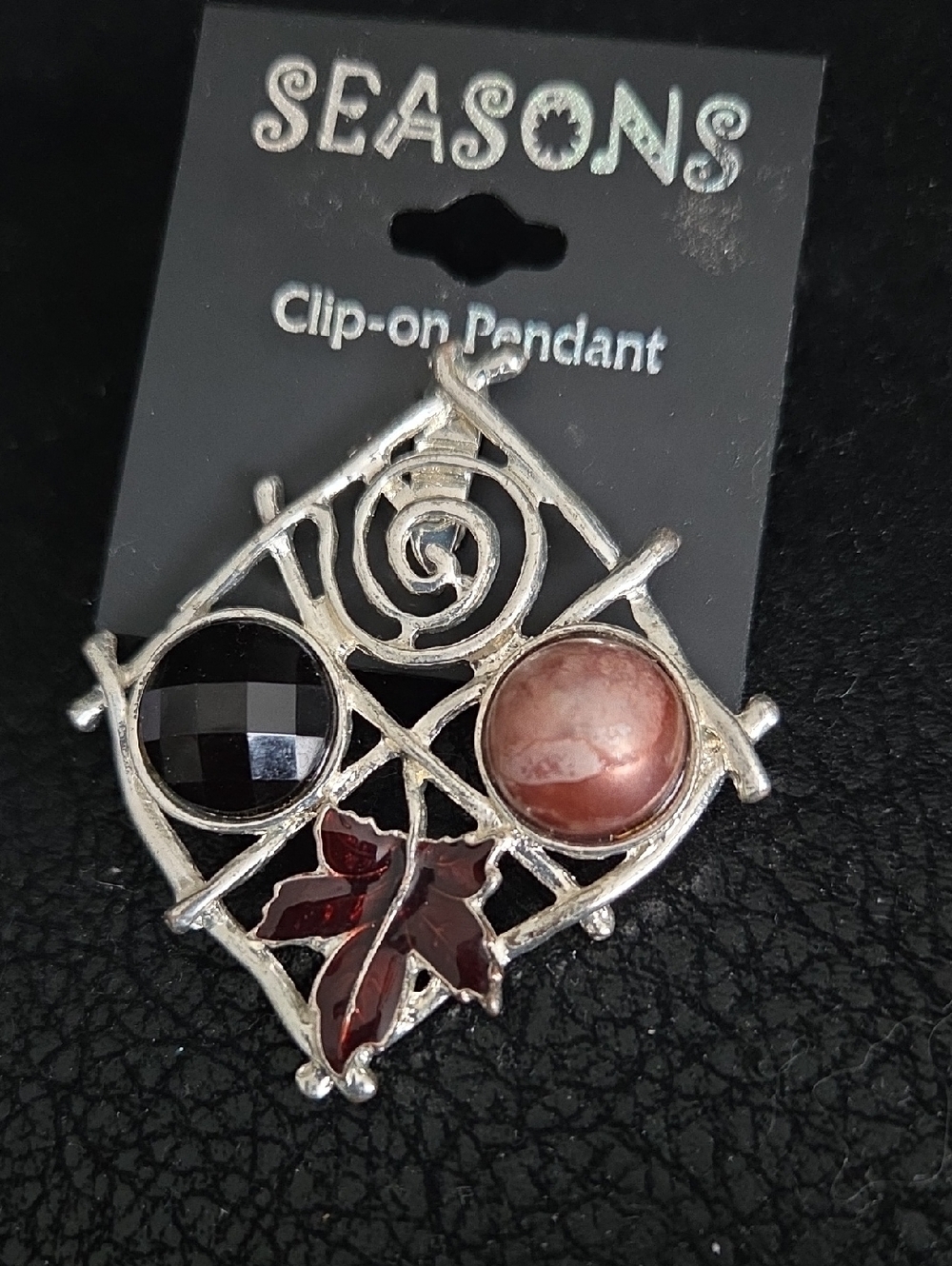 SEASONS Clip-On Pendant with Brown and Black Cabochons